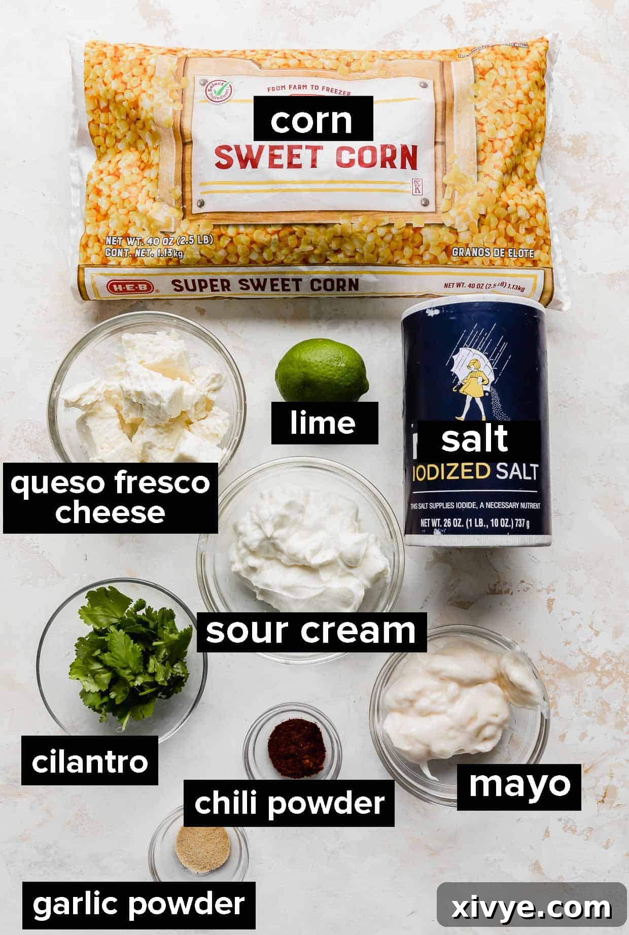 Ingredients used to make Mexican street corn casserole. 