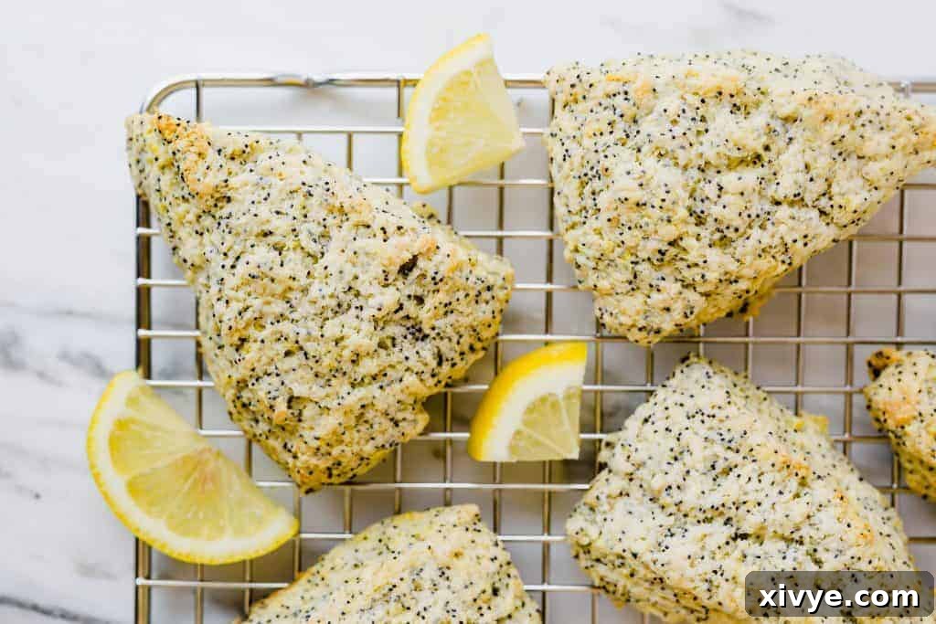 Sunshine Lemon Poppy Scones 5 These Lemon Poppy Seed Scones are the perfect spring and summer treat! They are loaded with the perfect lemon flavor and topped with an irresistible glaze!