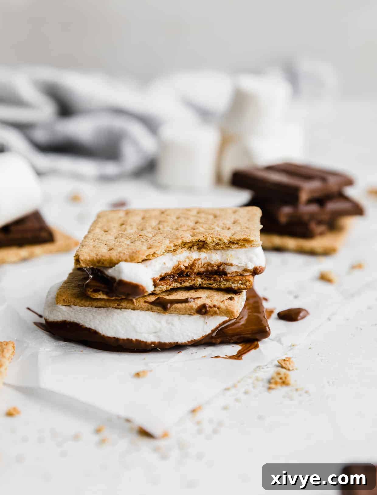 An Oven S'more with a bite taken out of it. 