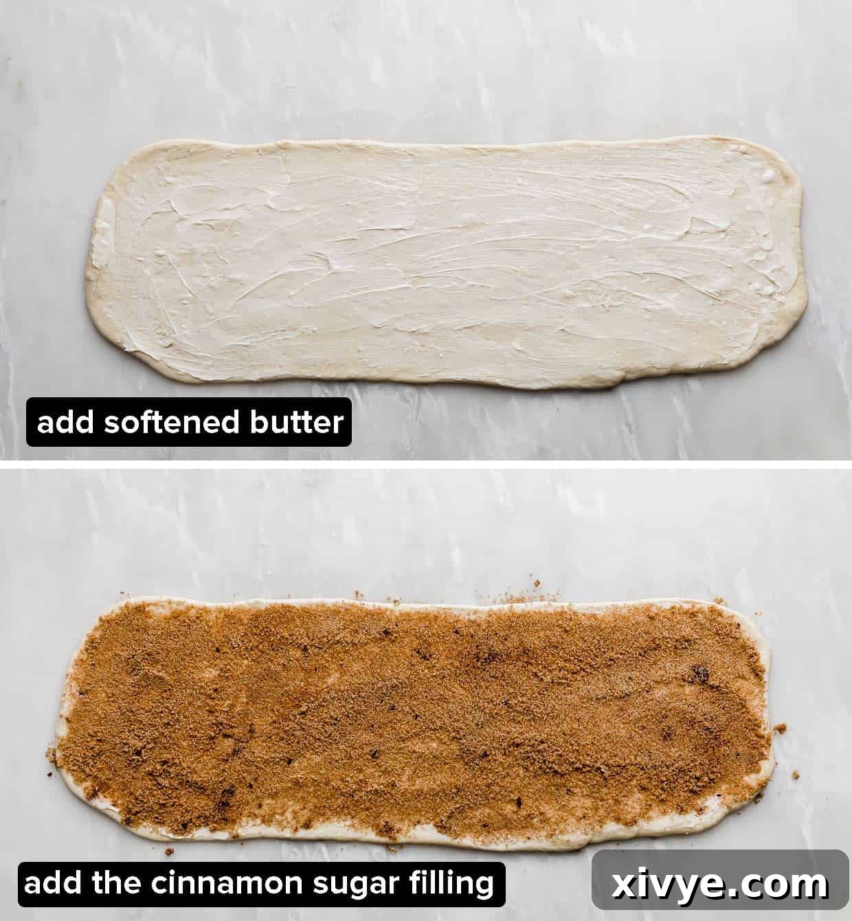 Irresistible Mini Cinnies 12 Cinnamon roll dough rolled out into a perfect rectangle, evenly covered with the delicious brown sugar and cinnamon filling.