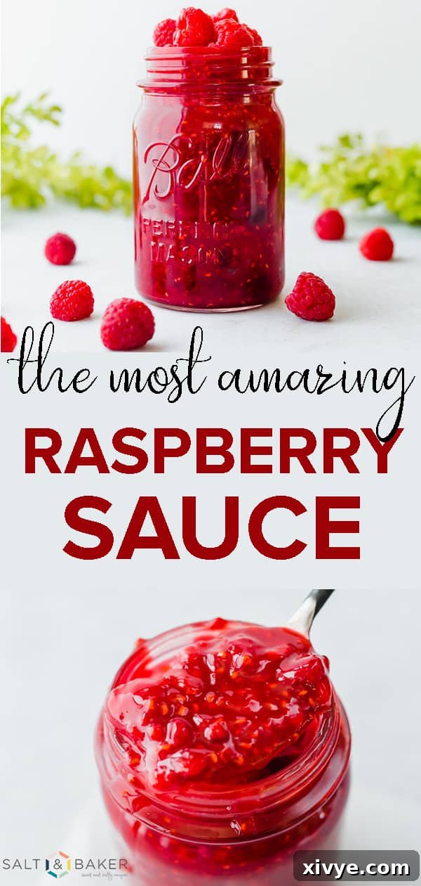 This Raspberry Sauce is finger-licking good! You can use this on just about anything, pancakes, crepes, brownies, cheesecake, you name it! Use fresh or frozen raspberries, it's up to you! Full recipe at saltandbaker.com #saltandbaker #raspberrysauce #raspberries #foodphotography #beautifulfood #raspberrydesserts