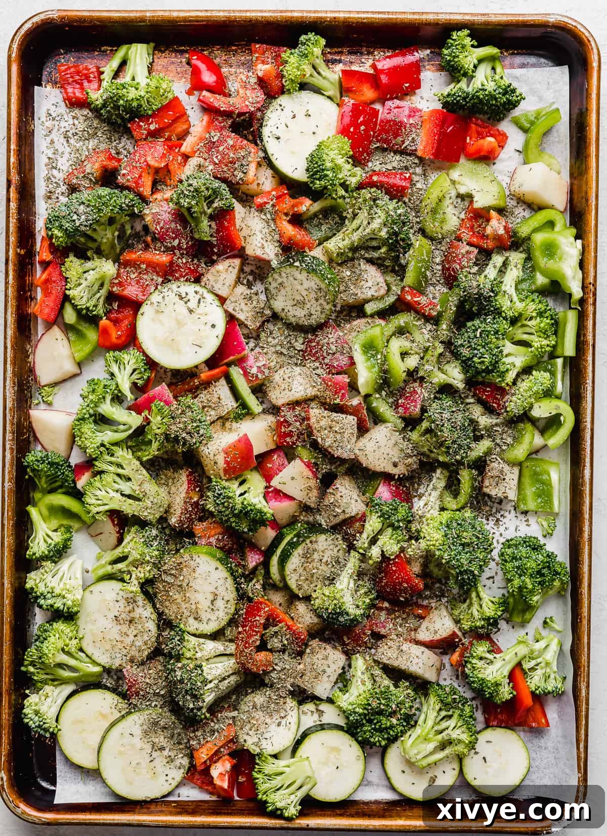 One-Pan Italian Sausage and Roasted Vegetables 7 A dried seasoning mixture poured overtop Sheet Pan Sausage and Veggies.