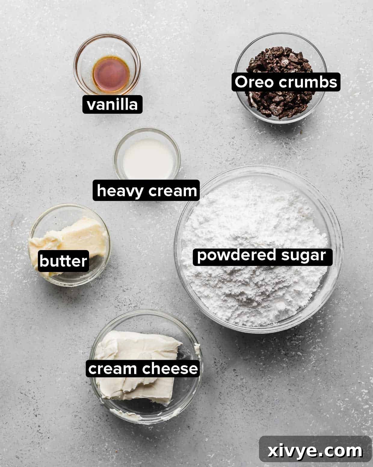 Giant Crumbl Style Chocolate Oreo Cookies 4 Ingredients used to make the frosting for Chocolate Oreo Crumbl Cookies.