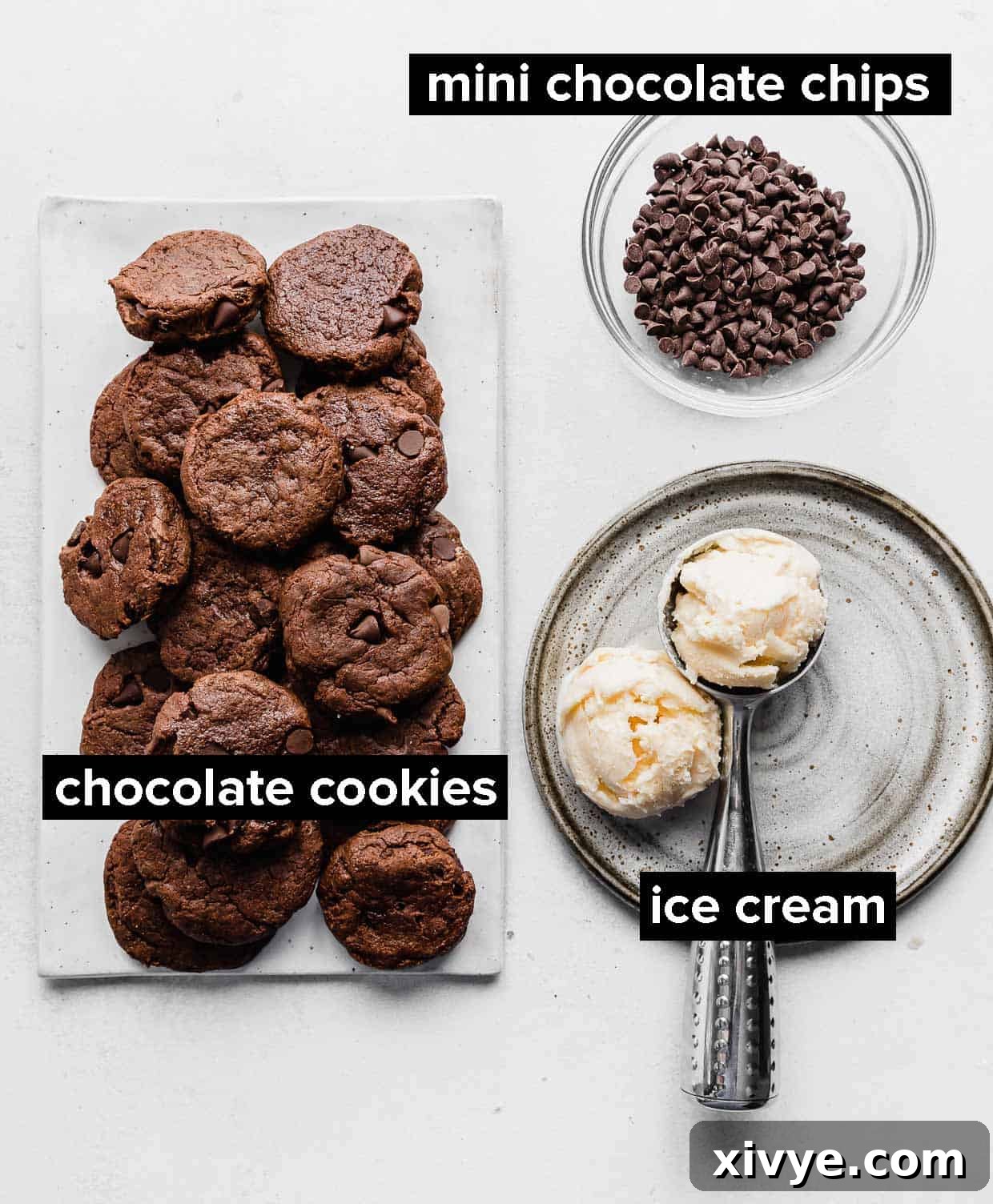 Cookie Ice Cream Delight 3 Ingredients used to make chocolate cookie ice cream sandwiches.