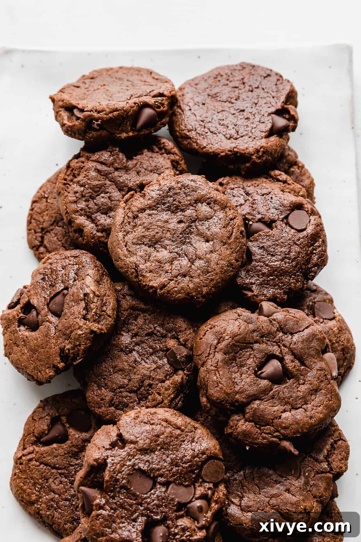 Cookie Ice Cream Delight 7 A plate of chocolate cookies on a white background.