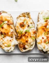 Decadent Double-Baked Potatoes 14 Bacon, cheese, and green onion topped Twice Baked Potatoes with Cream Cheese.