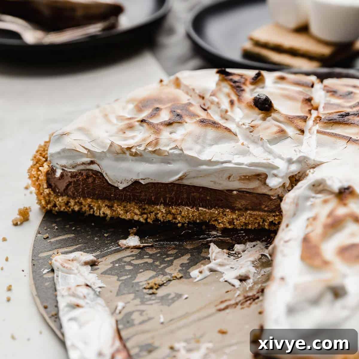 The best S'mores tart recipe made with chocolate pudding and homemade toasted marshmallow cream.