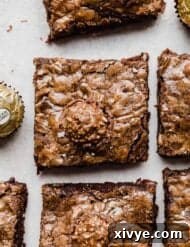 A square Ferrero Rocher Brownie on a white background.