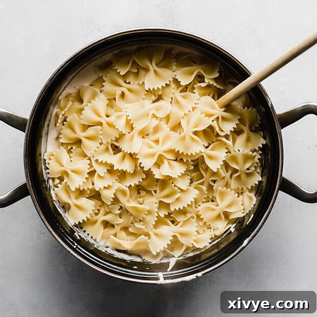 Bowtie noodles overtop the homemade Johnny Carino's bowtie festival sauce.