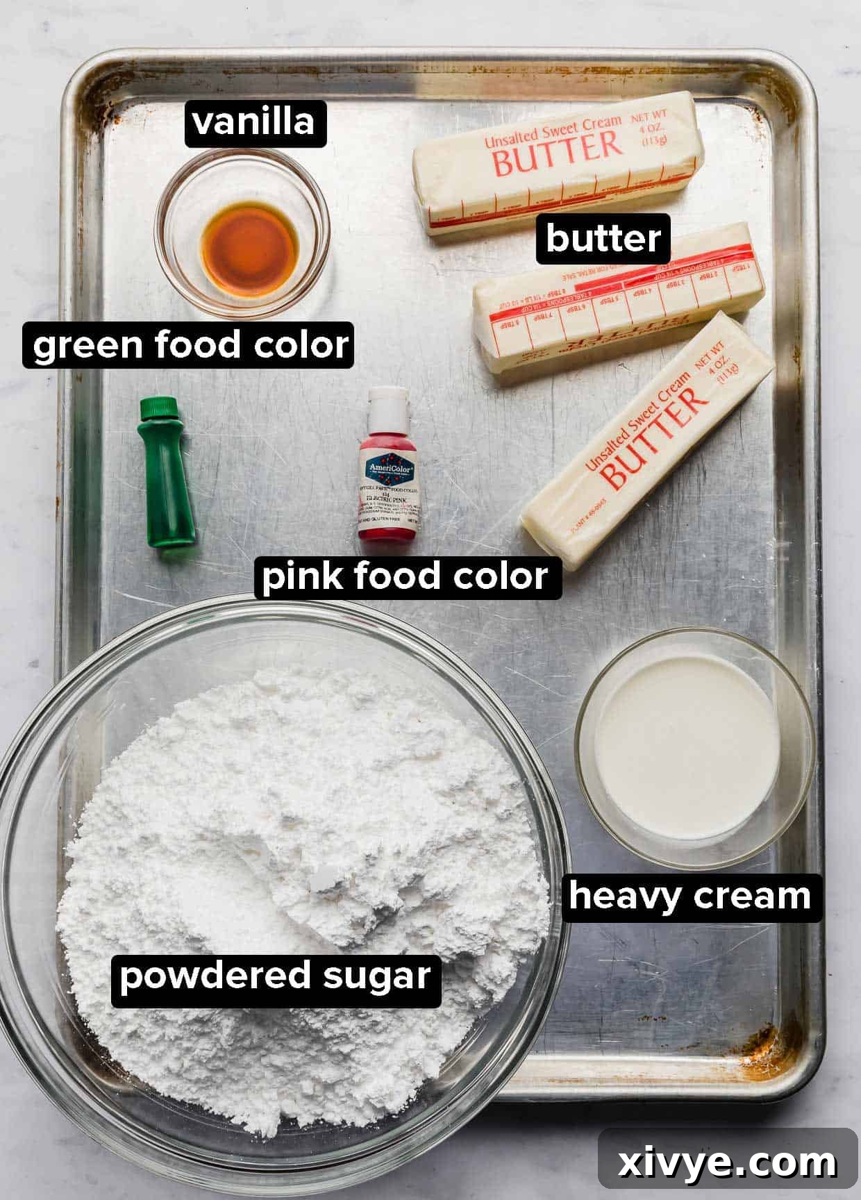 Spellbinding Harry Potter Birthday Delight 4 Harry Potter Birthday Cake frosting ingredients on a baking sheet.