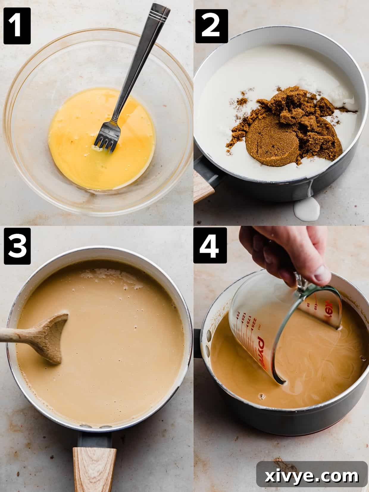 Velvet Butterscotch Indulgence 4 Four process photos of making custard based Butterscotch Ice Cream.