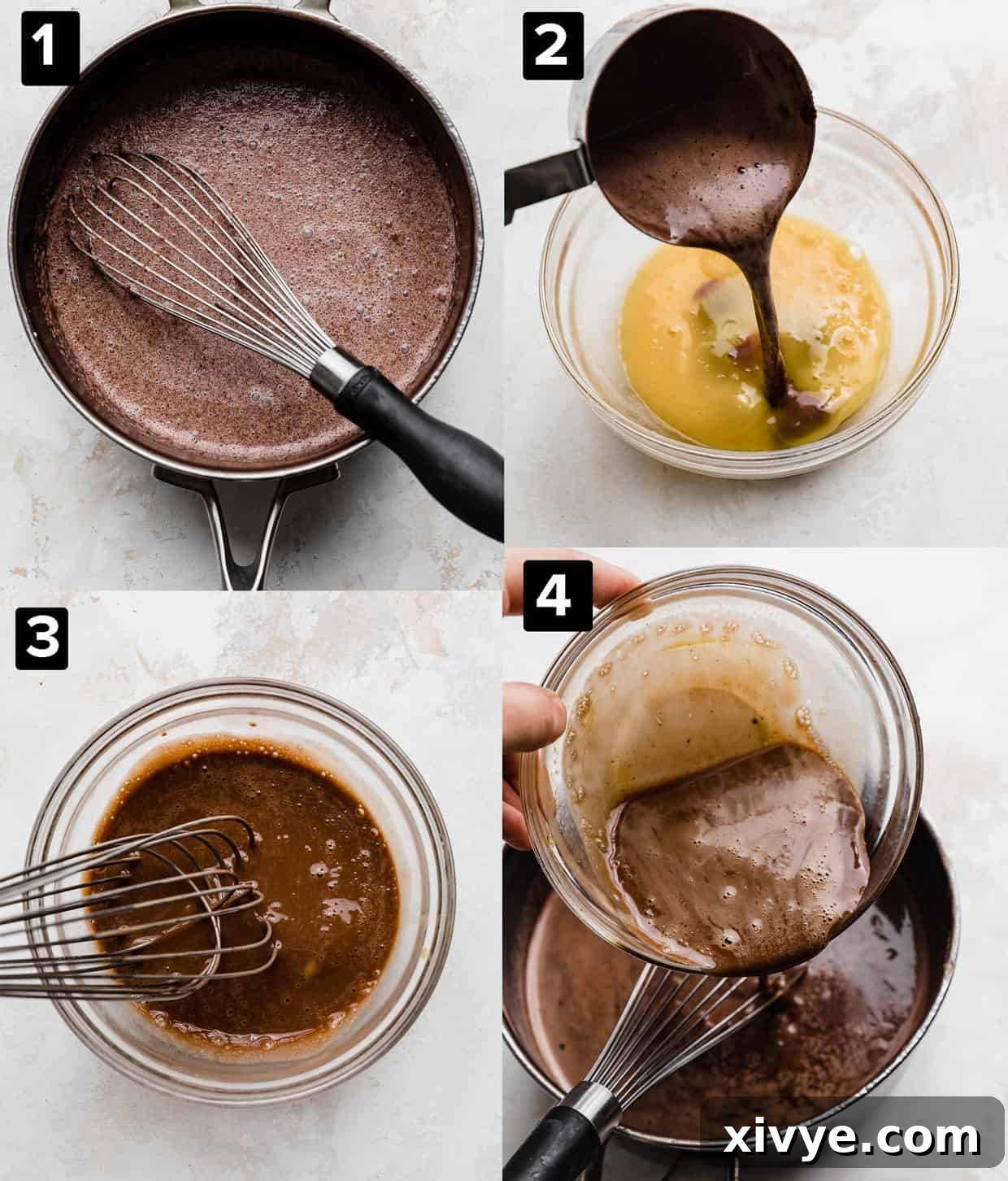 Stardust Brownie Galaxy 4 A collage of four photos demonstrating how to make Homemade Chocolate Ice Cream.