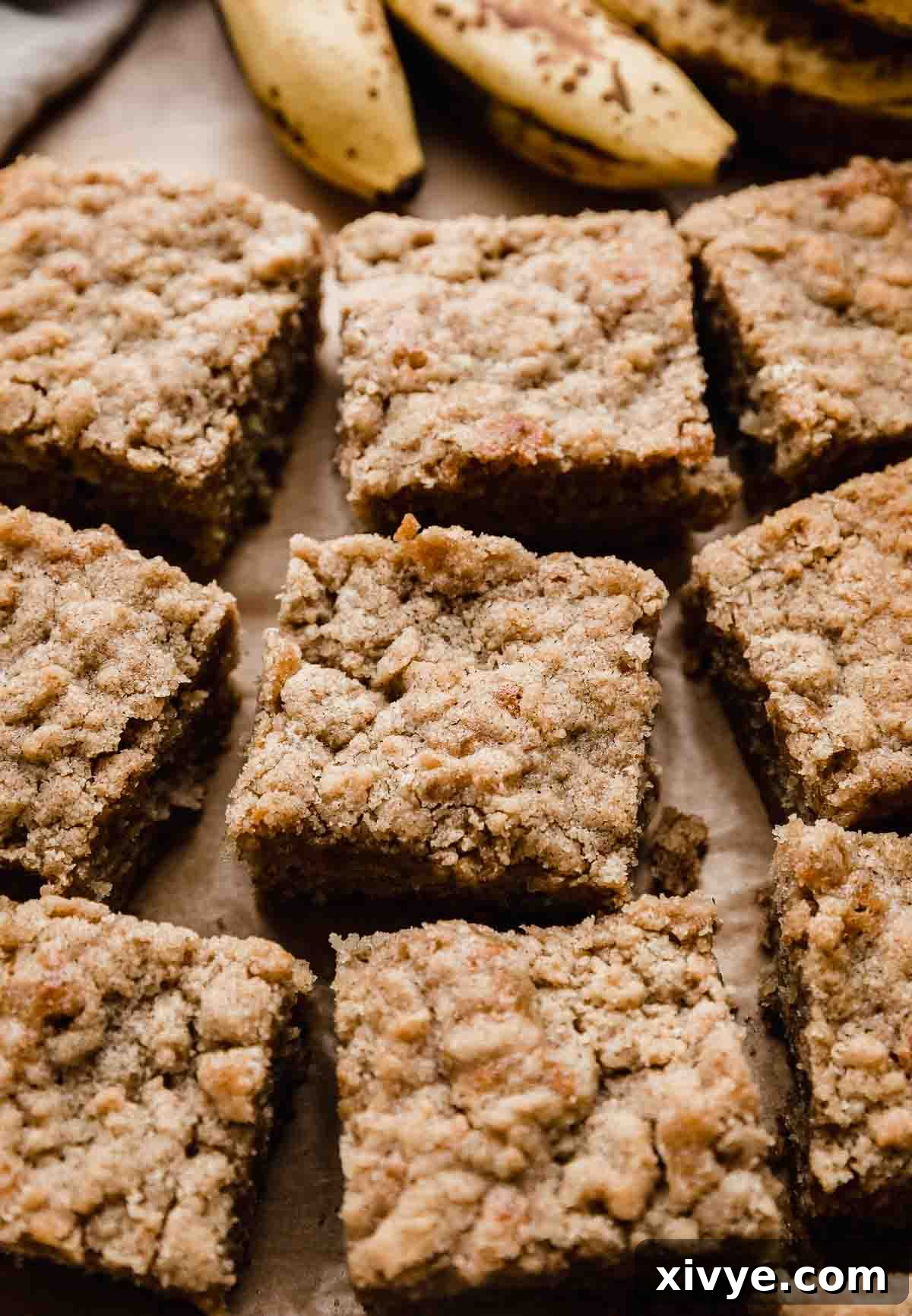 Easy Banana Coffee Cake cut into squares.