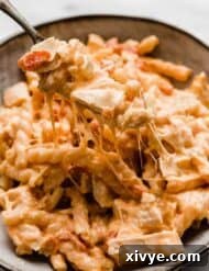 Buffalo Chicken Pasta in a gray bowl.