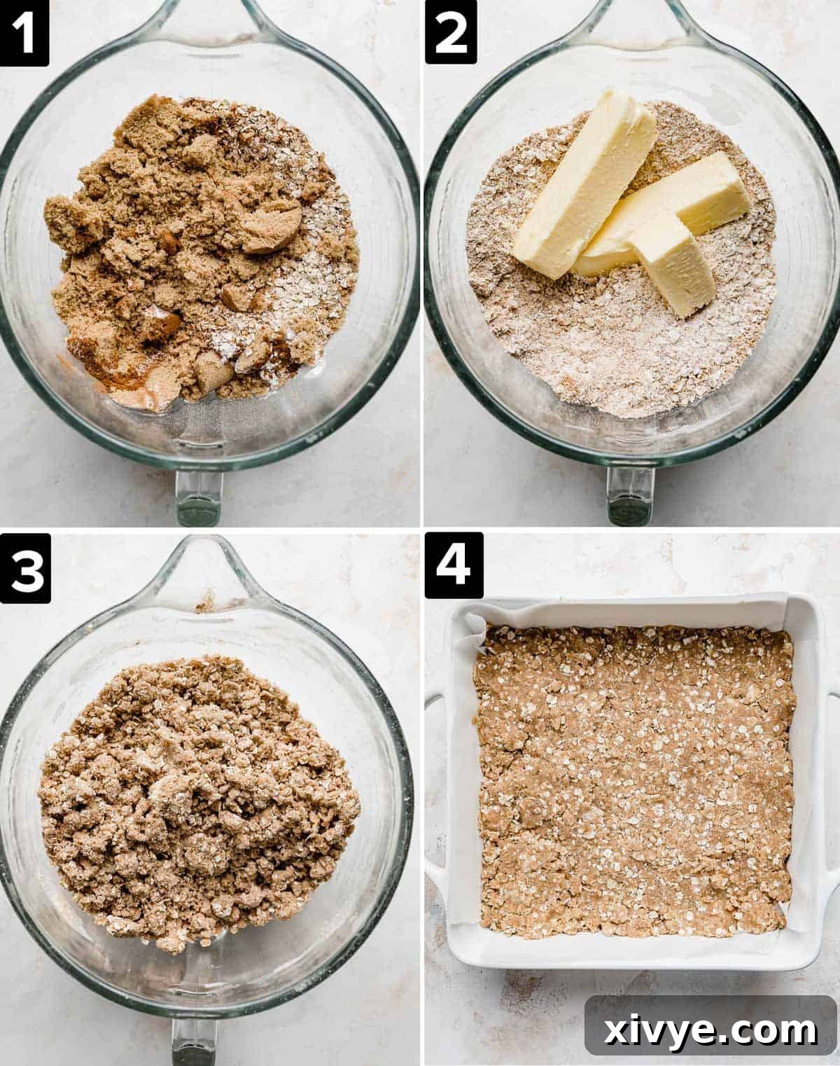 Four images showing how to make a white chocolate caramelitas recipe.