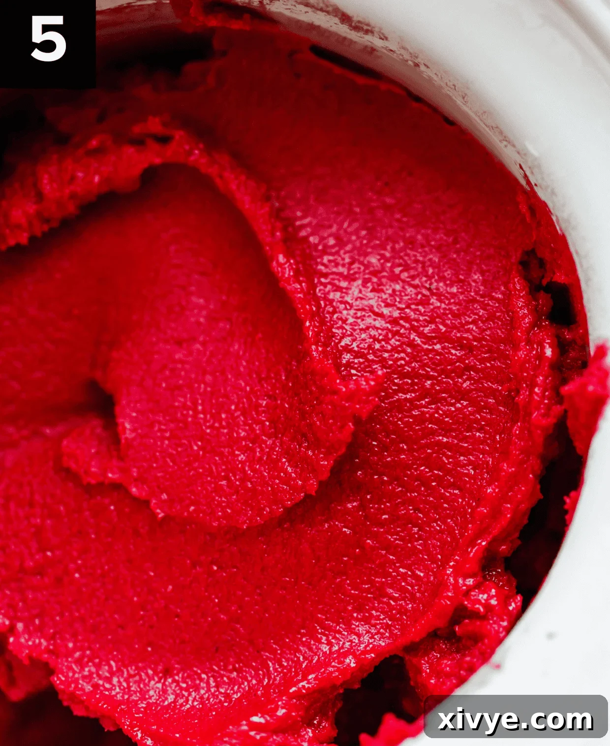 Crimson Raspberry Chill 5 Raspberry Sorbet in an ice cream maker, having just finished churning.