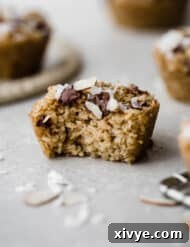 A bite taken out of a baked oatmeal cup.