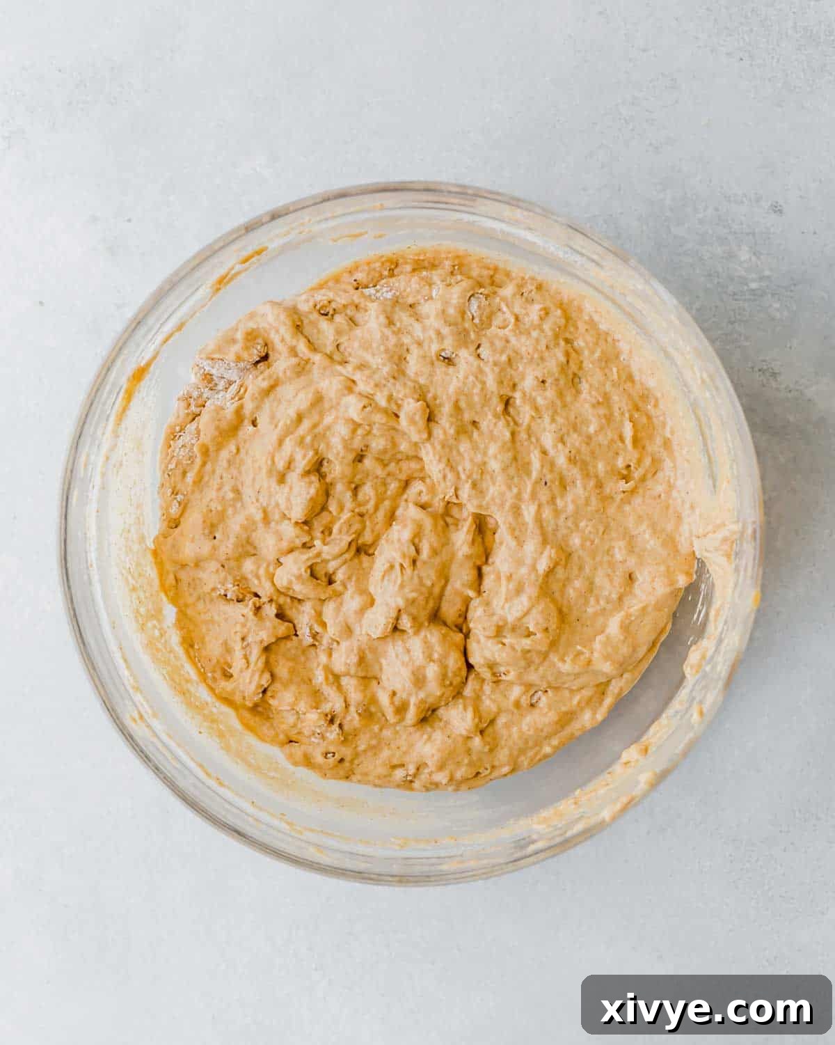 Spiced Pumpkin Pecan Pancakes 6 Lumpy pumpkin pancake batter in a glass bowl. Ready to cook the best pumpkin pancakes.