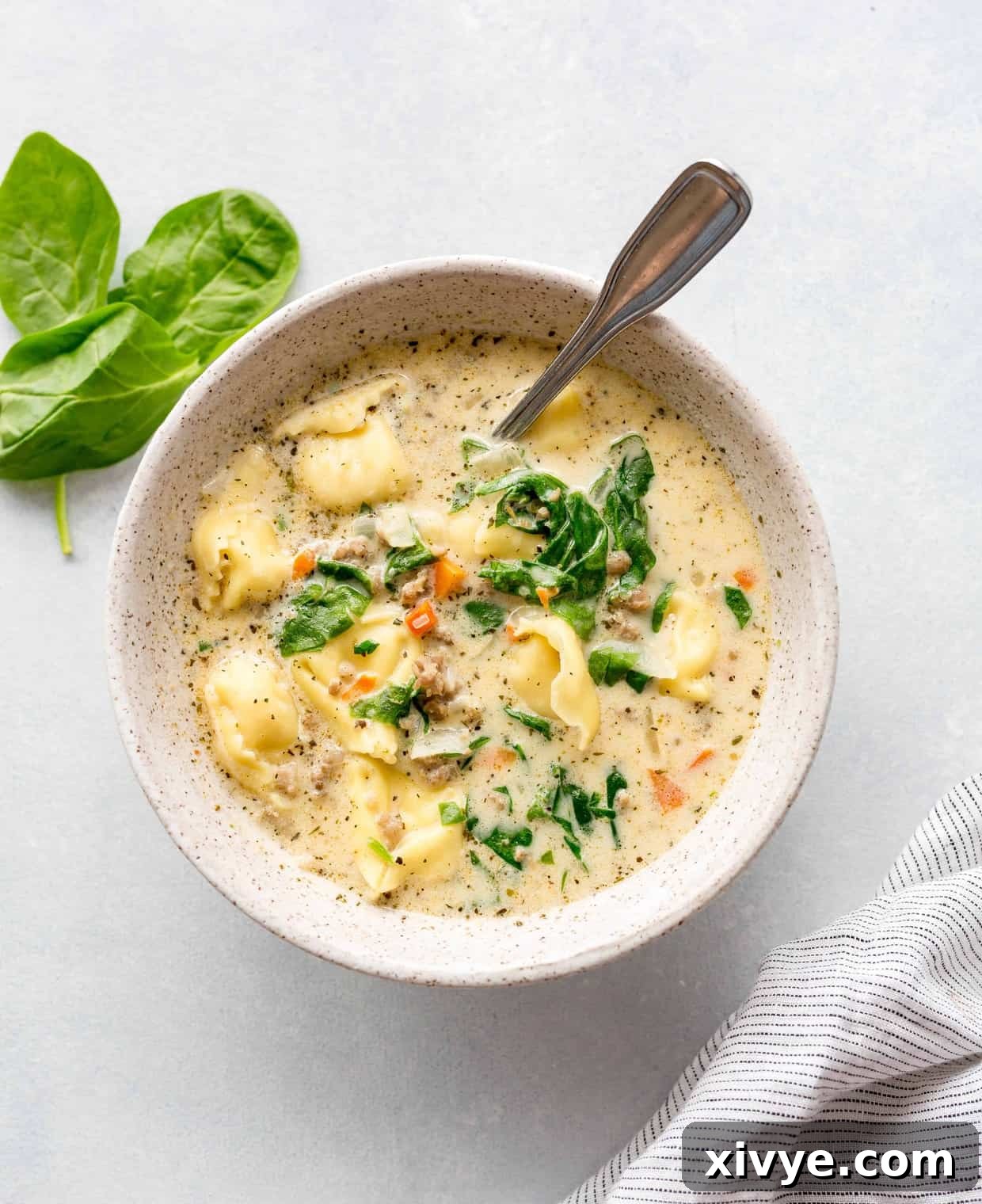 Hearty Italian Sausage Tortellini Soup 6 Bowl of sausage tortellini soup.