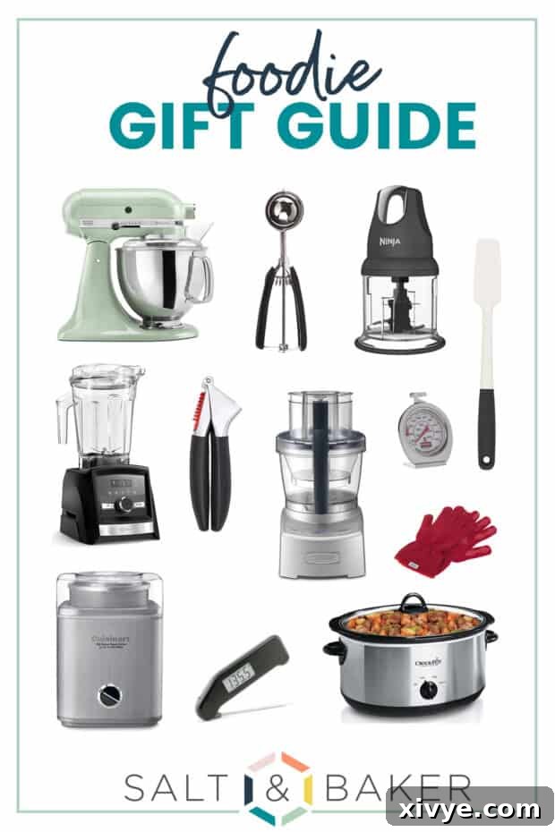 A collage featuring essential kitchen gadgets for a comprehensive holiday gift guide, perfect for home cooks and bakers.