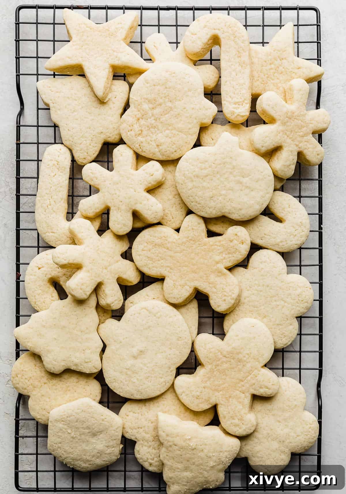 No Fail Roll Out Sugar Cookies on a wire cooling rack.