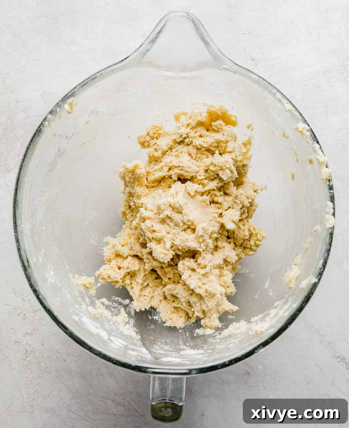 No Fail Sugar Cookie dough in a glass mixing bowl.