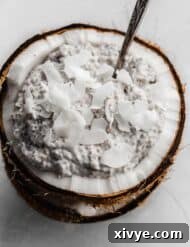 Overnight Coconut Chia Pudding in a raw coconut.