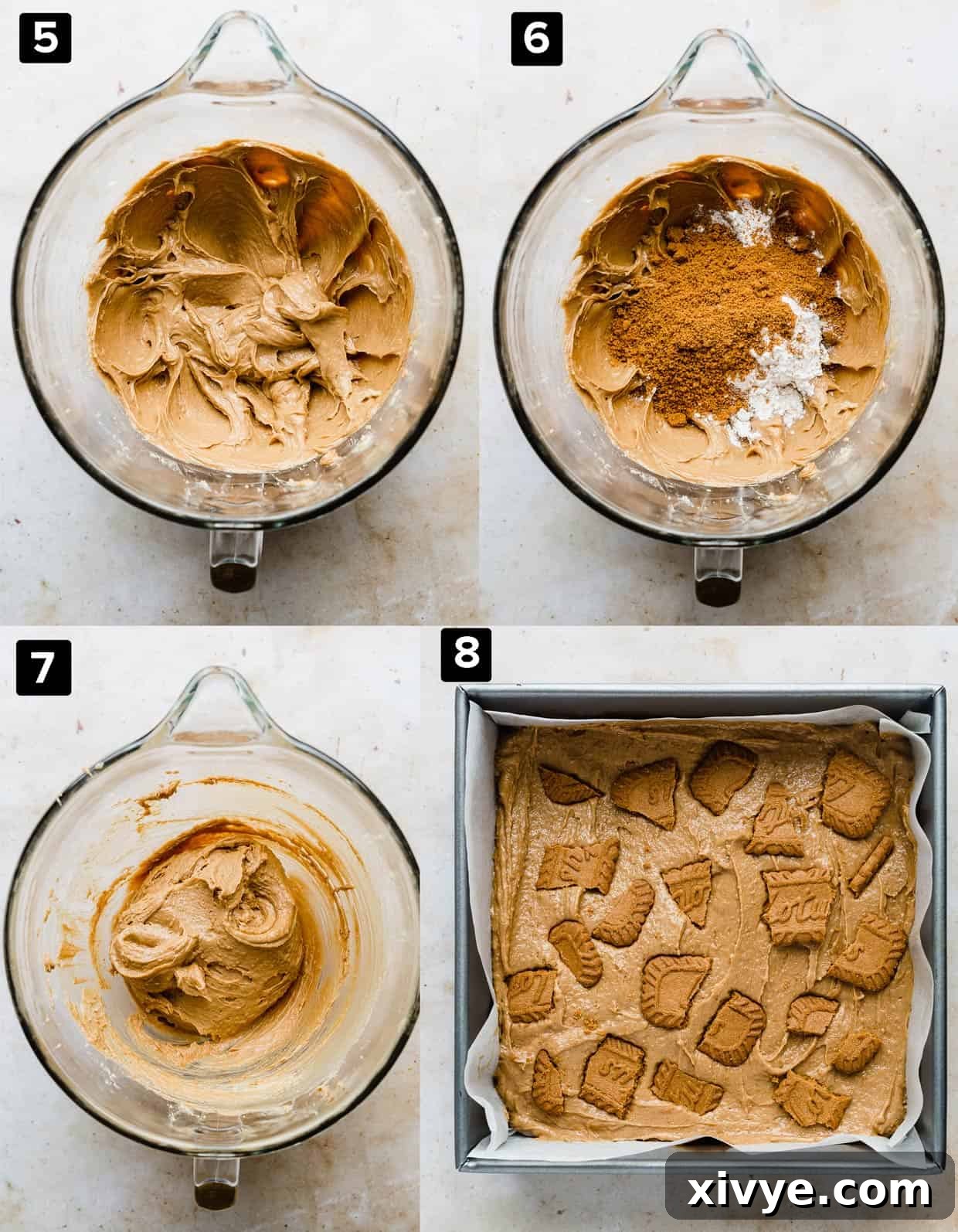 A four photo process collage of Biscoff Brownies in the making.