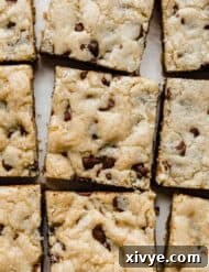An overhead photo of Chocolate Chip Cookie Bars.