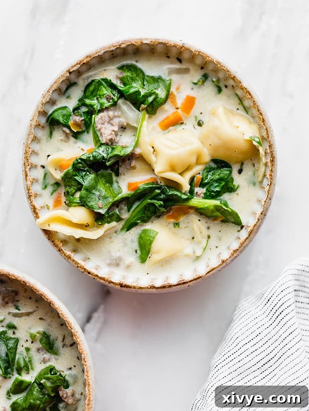 Kickstart Your Meals Week One 4 A bowl of sausage and tortellini soup.