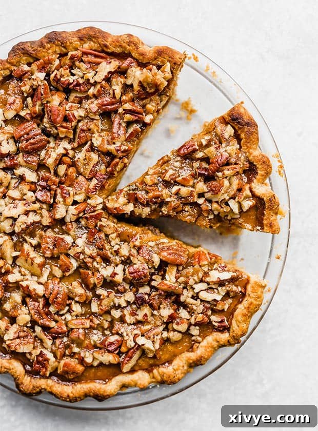 A slice of praline pumpkin pie.