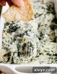 Sizzling Spinach Artichoke Delight 7 Small image of Hot Spinach Artichoke Dip ready to serve.