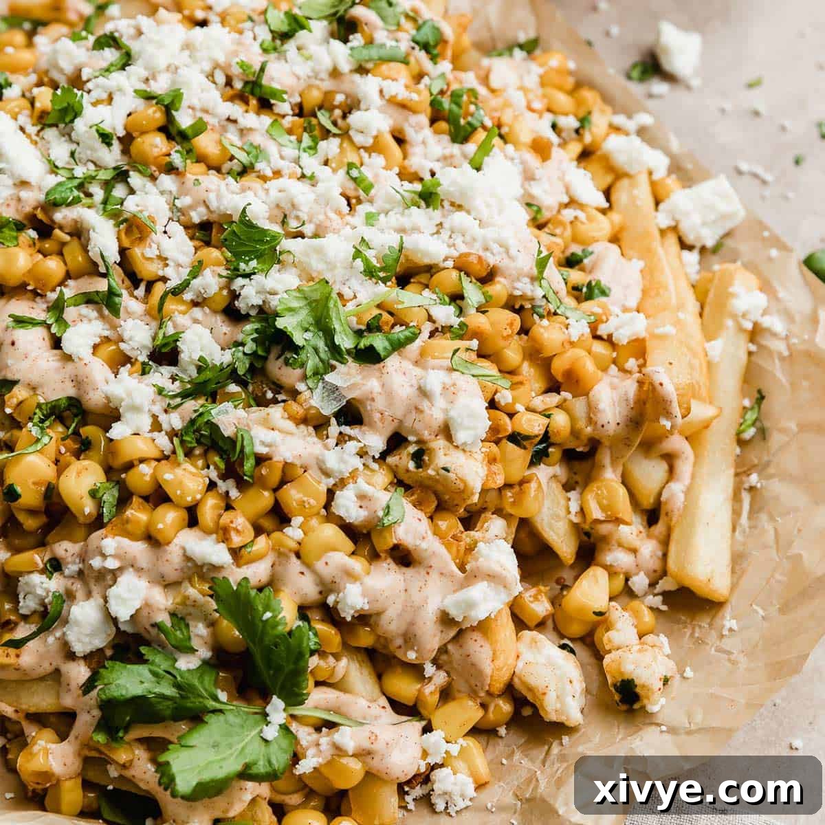 Corn Fries on a tan parchment paper.