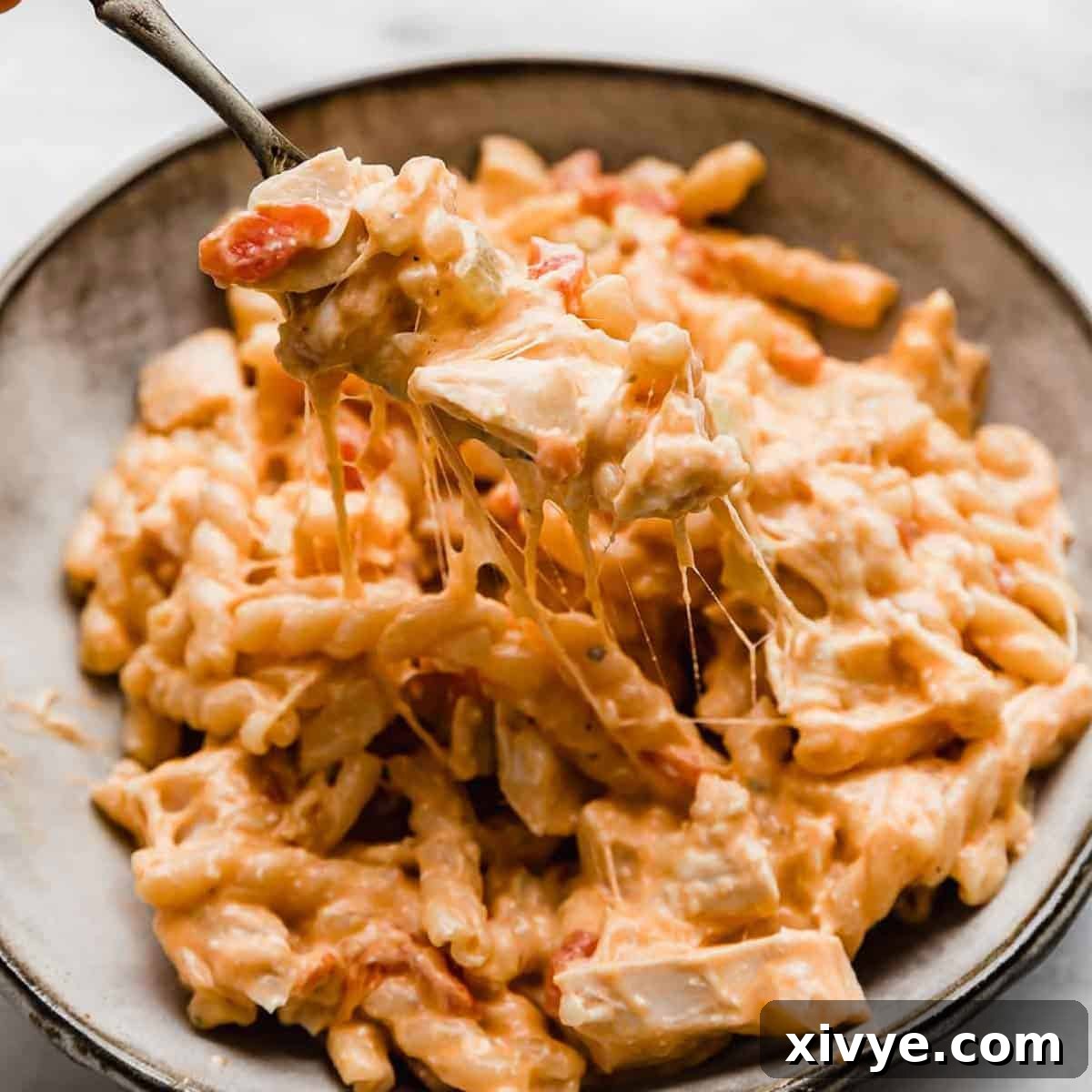 Buffalo Chicken Pasta in a gray bowl.