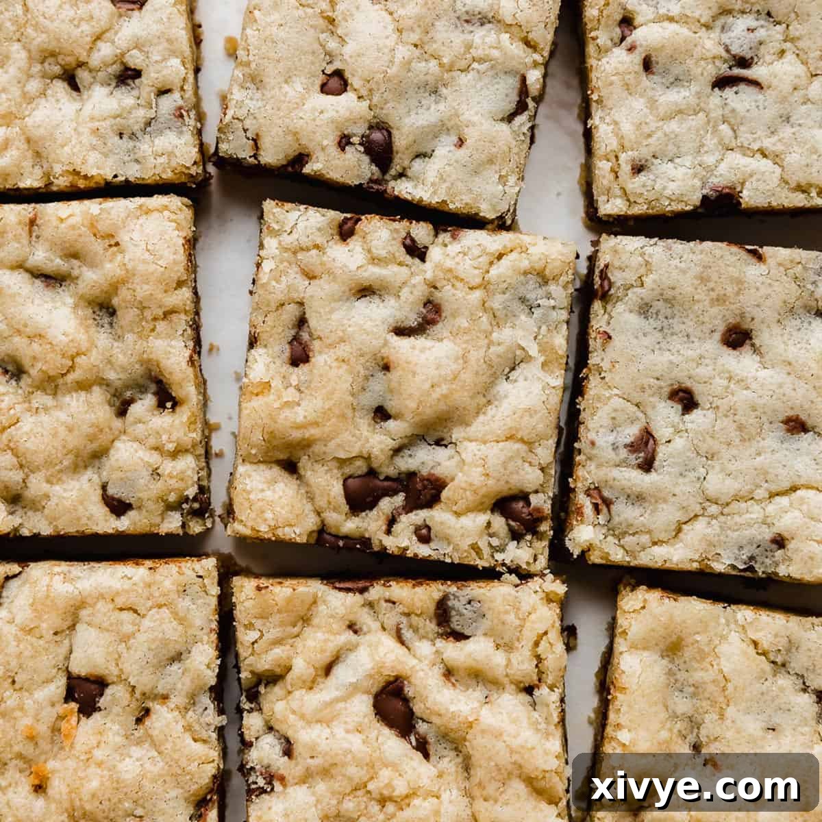 An overhead photo of Chocolate Chip Cookie Bars.