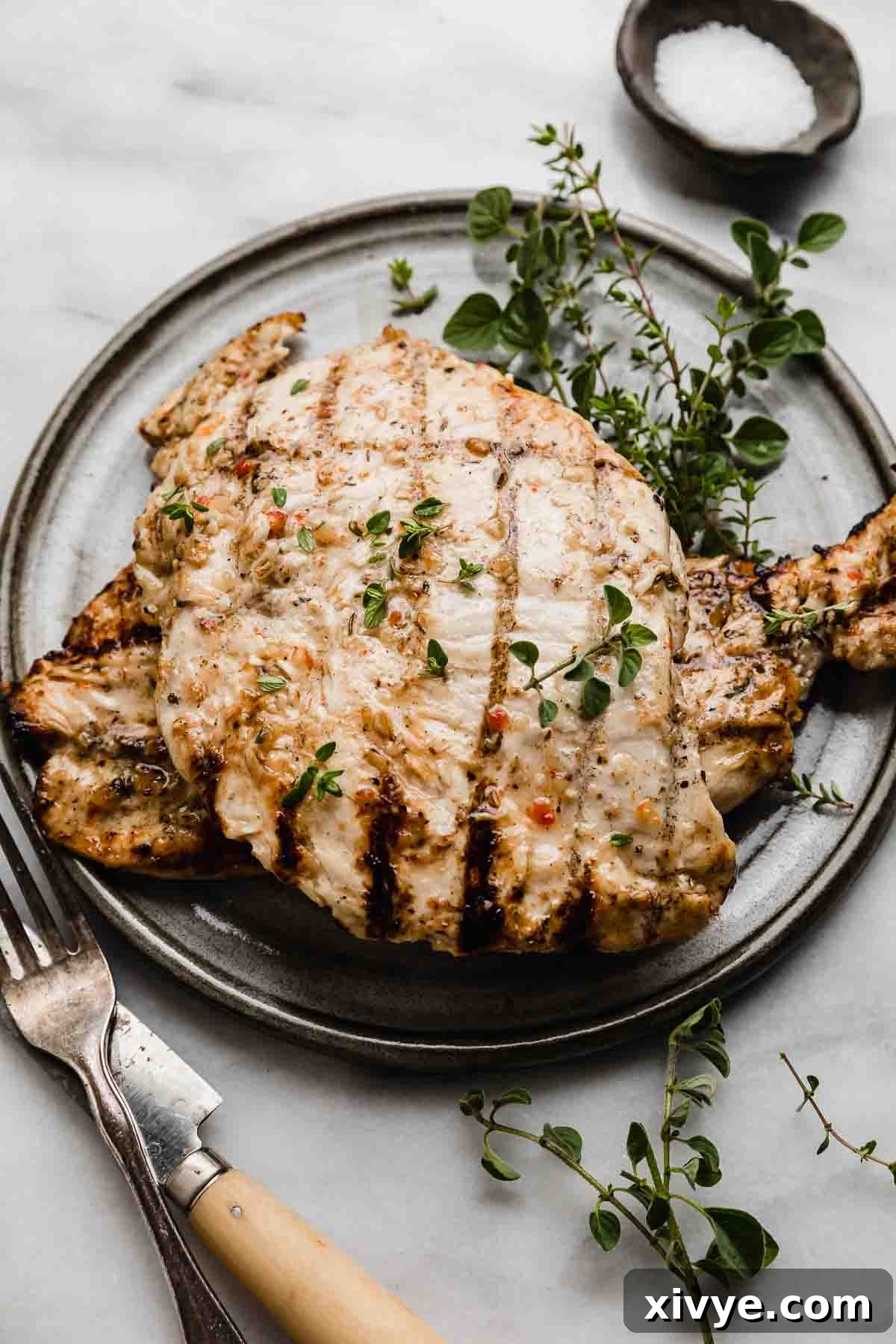 Tuscan Grilled Chicken 5 Italian Grilled Chicken on a gray plate.
